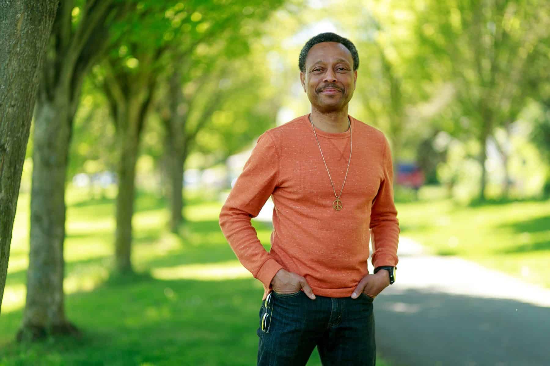 MichaelMcPhearson_ Michael McPhearson CQ, executive director of the South Seattle Emerald, is photographed at Daejeon Park in Seattle's Beacon Hill neighborhood Tuesday, June 7, 2022.