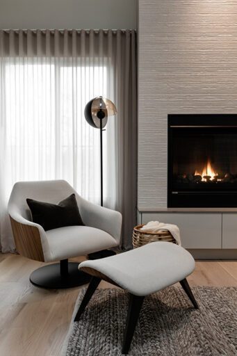 View of the family room with a fireplace