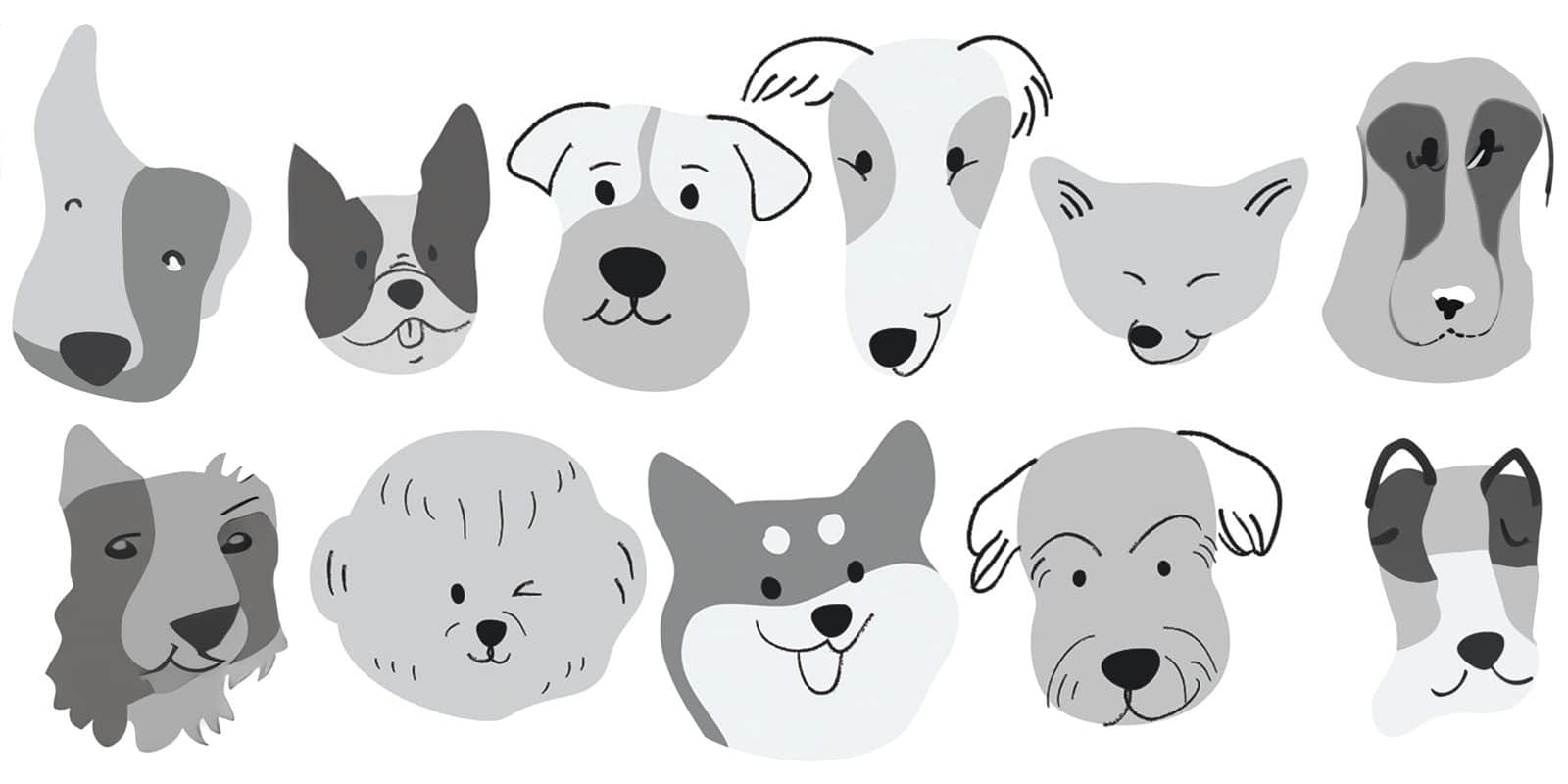 Illustration of Different Dog Faces Illustration of Different Dog Faces
