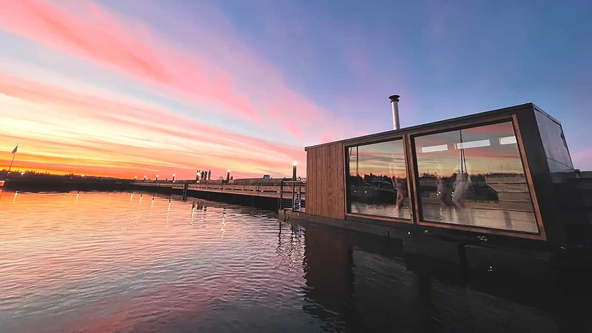 Von Sauna_16x9 Lake Washington's floating sauna offers a serene retreat.