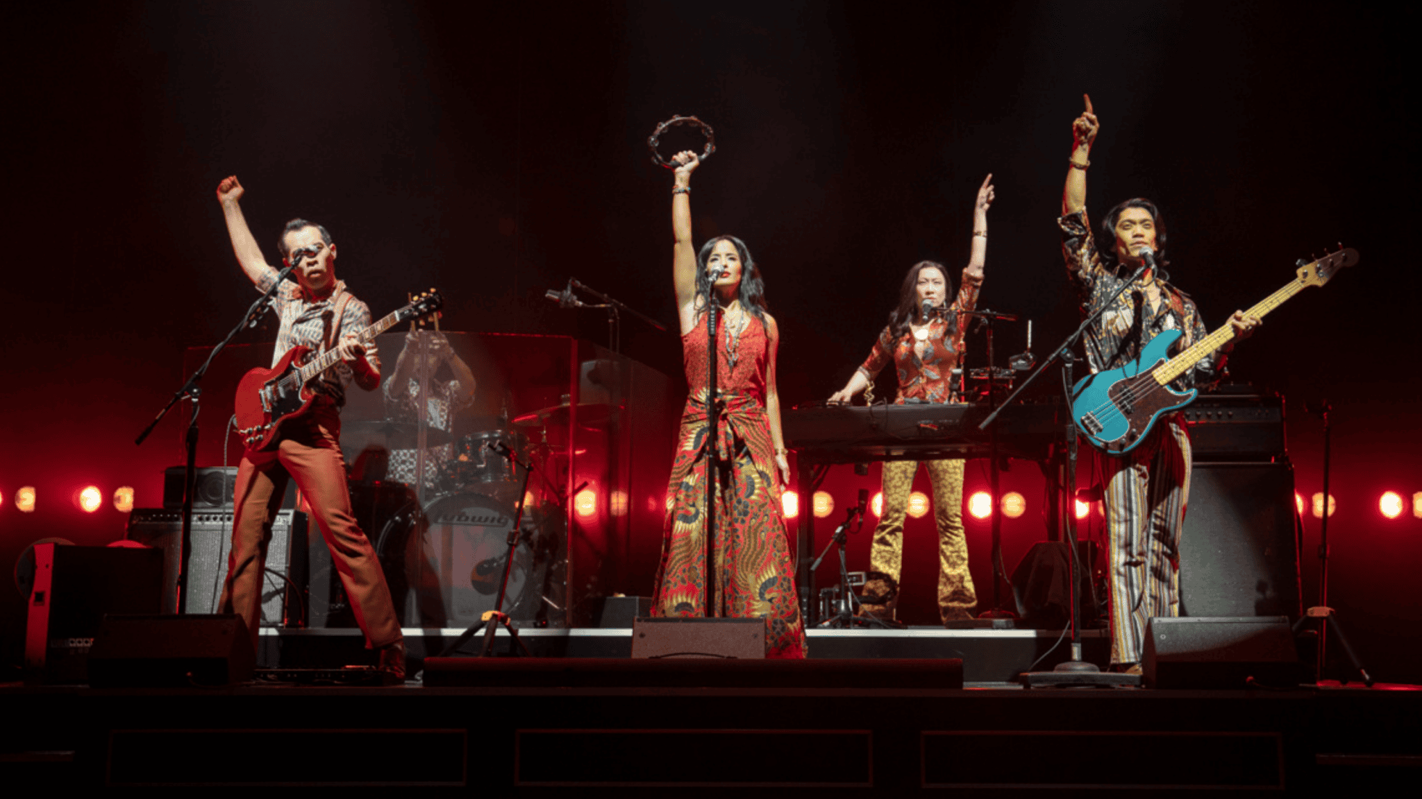 cambodfeature In "Cambodian Rock Band," the cast members double up as musicians in the live band. From left, Abraham Kim, Joe Ngo, Brooke Ishibashi, Jane Lui, and Tim Liu.